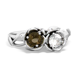 Smoky Quartz Rose Garden 14K White Gold ring R5510