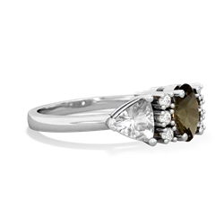 Smoky Quartz Antique Style Three Stone 14K White Gold ring R2186