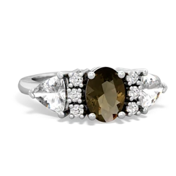 Smoky Quartz Antique Style Three Stone 14K White Gold ring R2186