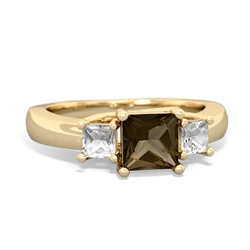 Smoky Quartz Three Stone Trellis 14K Yellow Gold ring R4015