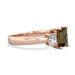 Smoky Quartz Three Stone Emerald-Cut Trellis 14K Rose Gold ring R4021