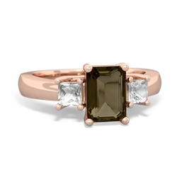 Smoky Quartz Three Stone Emerald-Cut Trellis 14K Rose Gold ring R4021