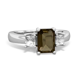 Smoky Quartz Three Stone Emerald-Cut Trellis 14K White Gold ring R4021