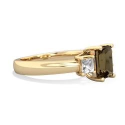 Smoky Quartz Three Stone Emerald-Cut Trellis 14K Yellow Gold ring R4021