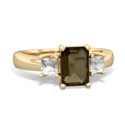 Smoky Quartz Three Stone Emerald-Cut Trellis 14K Yellow Gold ring R4021