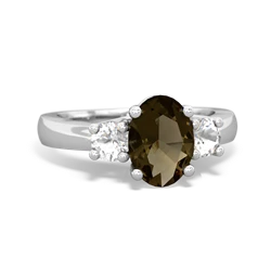 Smoky Quartz Three Stone Oval Trellis 14K White Gold ring R4024