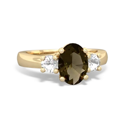 Smoky Quartz Three Stone Oval Trellis 14K Yellow Gold ring R4024