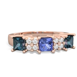 Tanzanite Three Stone Diamond Cluster 14K Rose Gold ring R2592