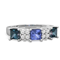 Tanzanite Three Stone Diamond Cluster 14K White Gold ring R2592