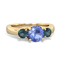 Tanzanite Three Stone Round Trellis 14K Yellow Gold ring R4018