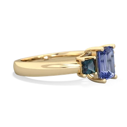 Tanzanite Three Stone Emerald-Cut Trellis 14K Yellow Gold ring R4021