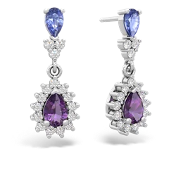 Tanzanite Halo Pear Dangle 14K White Gold earrings E1882