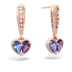 Tanzanite Filligree Heart 14K Rose Gold earrings E5070