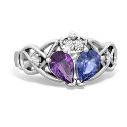 Tanzanite 'One Heart' Celtic Knot Claddagh 14K White Gold ring R5322