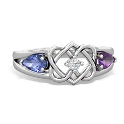 Tanzanite Hearts Intertwined 14K White Gold ring R5880