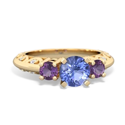 Tanzanite Art Deco Eternal Embrace Engagement 14K Yellow Gold ring C2003