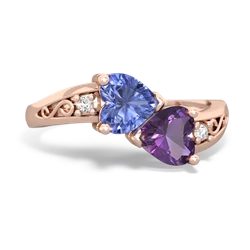 Tanzanite Snuggling Hearts 14K Rose Gold ring R2178