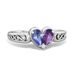 Tanzanite Filligree 'One Heart' 14K White Gold ring R5070