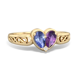 Tanzanite Filligree 'One Heart' 14K Yellow Gold ring R5070