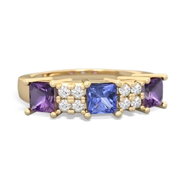 Tanzanite Three Stone Diamond Cluster 14K Yellow Gold ring R2592