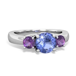 Tanzanite Three Stone Round Trellis 14K White Gold ring R4018