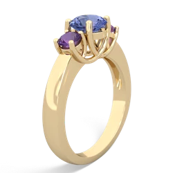 Tanzanite Three Stone Round Trellis 14K Yellow Gold ring R4018