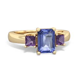 Tanzanite Three Stone Emerald-Cut Trellis 14K Yellow Gold ring R4021