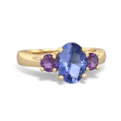 Tanzanite Three Stone Oval Trellis 14K Yellow Gold ring R4024