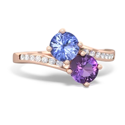 Tanzanite Channel Set Two Stone 14K Rose Gold ring R5303