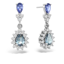 Tanzanite Halo Pear Dangle 14K White Gold earrings E1882