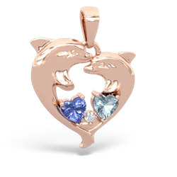 Tanzanite Dolphin Heart 14K Rose Gold pendant P5820