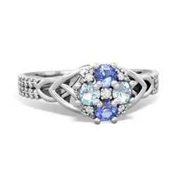 Tanzanite Celtic Knot Cluster Engagement 14K White Gold ring R26443RD