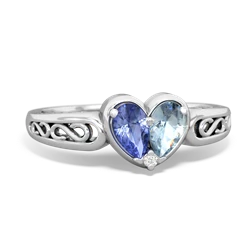 Tanzanite Filligree 'One Heart' 14K White Gold ring R5070