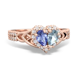 Tanzanite Celtic Knot Two Hearts As One 14K Rose Gold ring R2644HRT