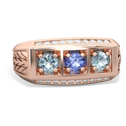 Tanzanite Three Stone Tire Tread Men's 14K Rose Gold ring R0520