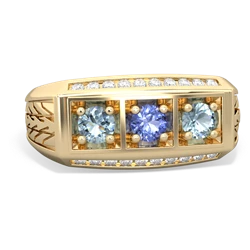 Tanzanite Three Stone Tire Tread Men's 14K Yellow Gold ring R0520