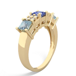 Tanzanite Three Stone Diamond Cluster 14K Yellow Gold ring R2592