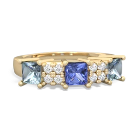 Tanzanite Three Stone Diamond Cluster 14K Yellow Gold ring R2592