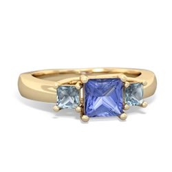 Tanzanite Three Stone Trellis 14K Yellow Gold ring R4015