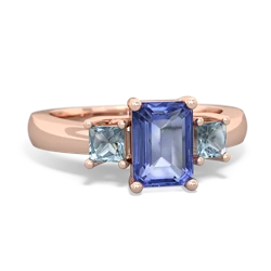 Tanzanite Three Stone Emerald-Cut Trellis 14K Rose Gold ring R4021