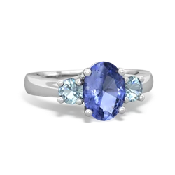 Tanzanite Three Stone Oval Trellis 14K White Gold ring R4024