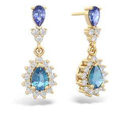 Tanzanite Halo Pear Dangle 14K Yellow Gold earrings E1882