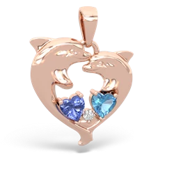Tanzanite Dolphin Heart 14K Rose Gold pendant P5820