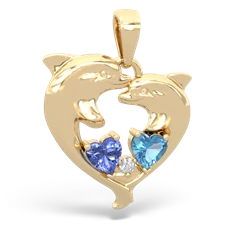 Tanzanite Dolphin Heart 14K Yellow Gold pendant P5820