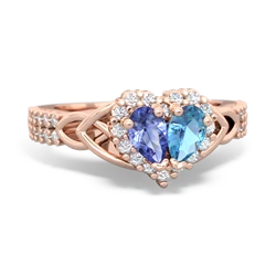 Tanzanite Celtic Knot Two Hearts As One 14K Rose Gold ring R2644HRT