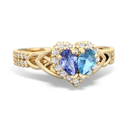 Tanzanite Celtic Knot Two Hearts As One 14K Yellow Gold ring R2644HRT