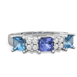 Tanzanite Three Stone Diamond Cluster 14K White Gold ring R2592