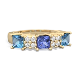 Tanzanite Three Stone Diamond Cluster 14K Yellow Gold ring R2592