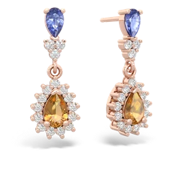 Tanzanite Halo Pear Dangle 14K Rose Gold earrings E1882