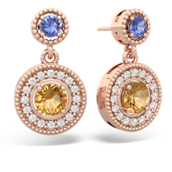 Tanzanite Halo Dangle 14K Rose Gold earrings E5319